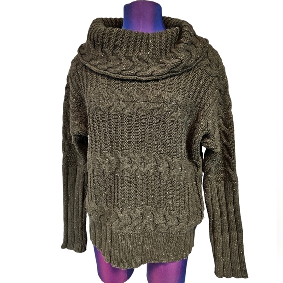 Athleta Olive Green Wool Blend Cable Knit Sweater Cowl Neck Size Small Women's - Picture 8 of 8